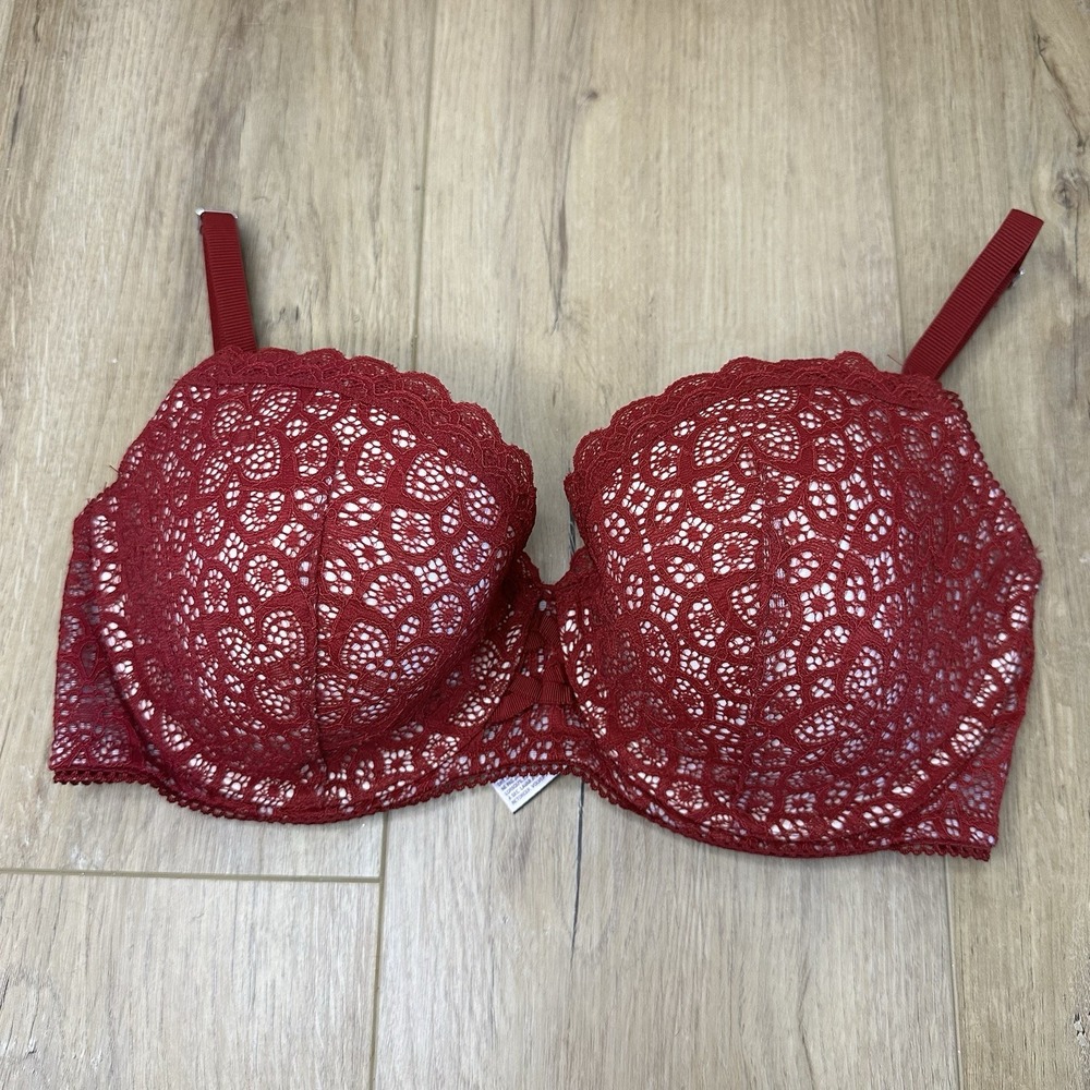 NWOT Victorias Secret Dream Angels 34DD Push Up Wine Red Lace Padded - Picture 1 of 5